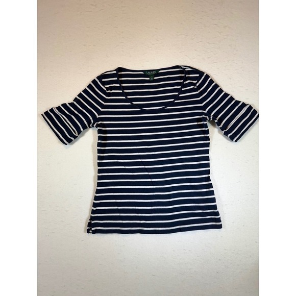 Lauren Ralph Lauren Tops - Lauren Ralph Lauren Striped Scoop Neck 3/4 Sleeve Top Women's Size Large
